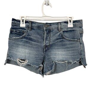 Free People Shorts Womens 26 Blue Raw Hem Festival Summer Denim Mid Rise